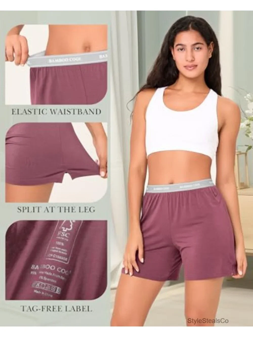 Bamboo Cool Pajama Shorts 2 Pack - Elastic Waistband Sleep Shorts